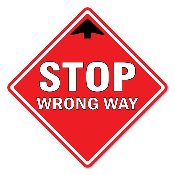 Stop Wrong Way Non-Slip Floor Graphic, 16in Vinyl Decal, 12PK, 16 in L, 16 in H, FD-X-16-12PK-99974